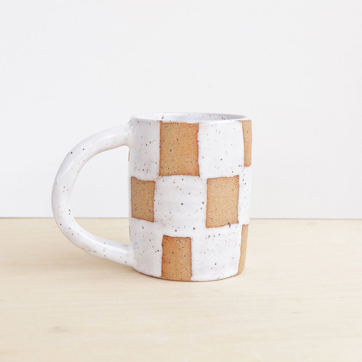 Nightshift Ceramics Coffee Mugs - Checkerboard Coffee Mugs - White
