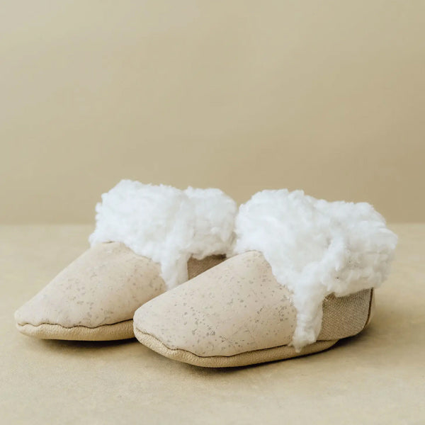 SoftSoul Youth Slippers - Faux- Fur Cork Boots - White/Cream