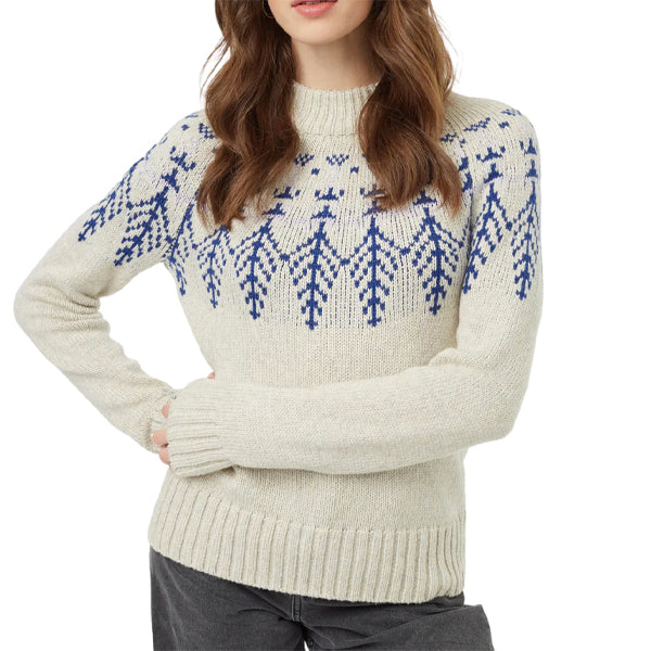 Tentree Women&#39;s Sweaters - Highline Wool Intarsia Sweater - Pale Oak Heather/Sodalite Blue/Purple Ash