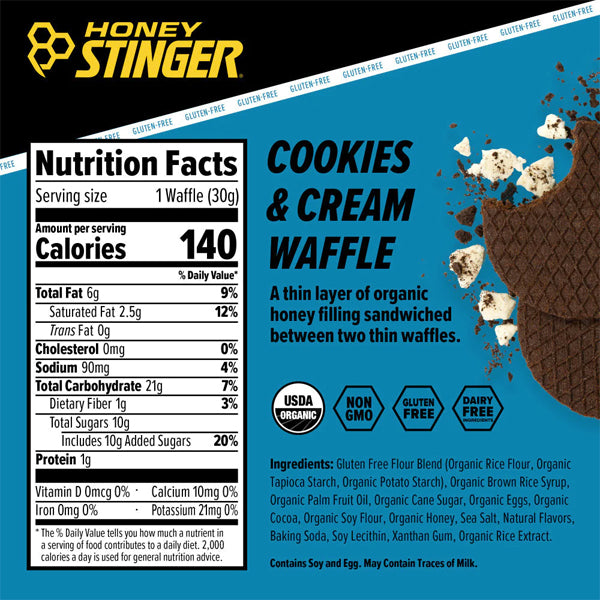 Honey Stinger Gluten Free Energy Waffles - Cookies &amp; Cream - 30g