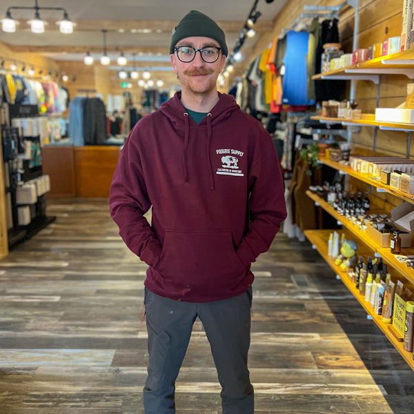 Prairie Supply Company Unisex Hoodies - Reverse Cultivated In Manitoba - Burgundy/White