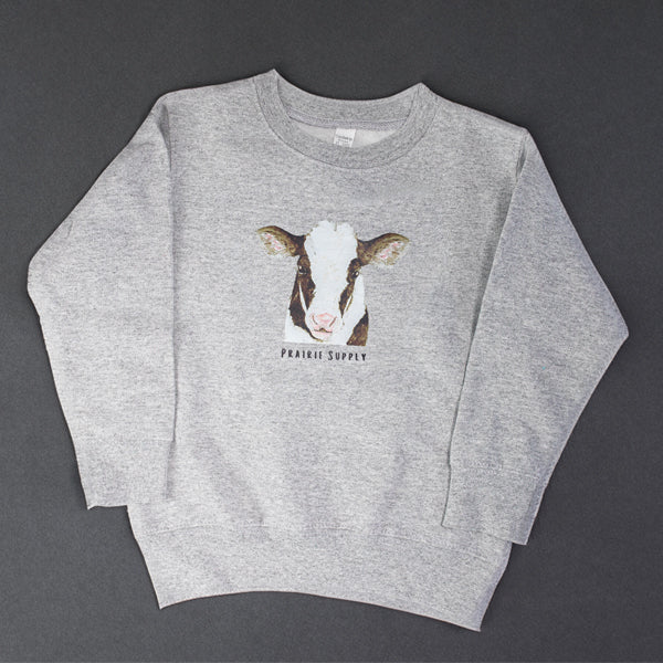 Prairie Supply Company X WLDFLWR Studio Toddler Sweatshirts - Baby Prairie Cow - Grey