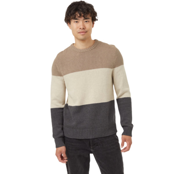 Tentree Men&#39;s Sweaters - Highline Blocked Crew Sweater - Fossil heather/Pale Oak/Dark Grey Heather