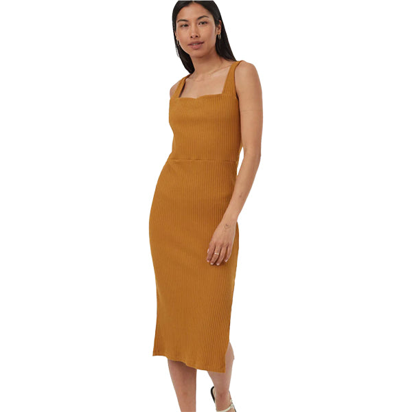 Tentree Women&#39;s Dresses - Rib Square Neck Dress - Golden Brown