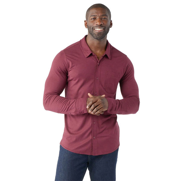 Smartwool Men&#39;s Long Sleeves - Long Sleeve Button Up - Black Cherry