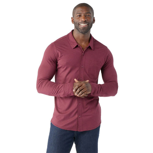Smartwool Men's Long Sleeves - Long Sleeve Button Up - Black Cherry