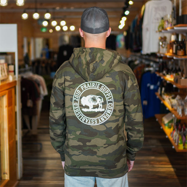 Prairie Supply Company Unisex Hoodies - Reverse Cultivated Circle - Donny Green Camo