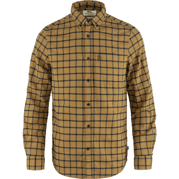 Fjällräven Men&#39;s Button Ups - Övik Flannel Shirt - Buckwheat Brown/Dark Navy