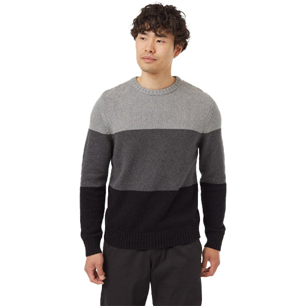 Tentree Men&#39;s Sweaters - Highline Blocked Crew Sweater - Grey Heather/Dark Grey Heather/ Meteorite Black