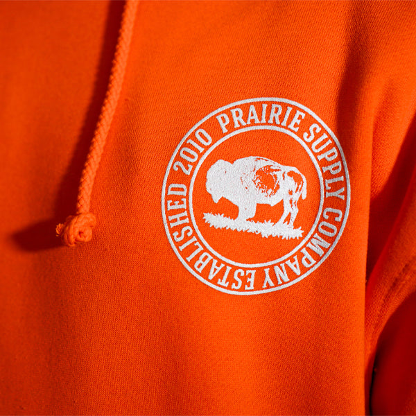 Prairie Supply Company Unisex Hoodies - Reverse Cultivated Circle - Safety Orange