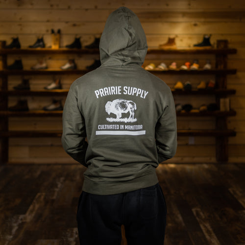 Prairie Supply Company Unisex Hoodies - Reverse Cultivated - Army Green/White