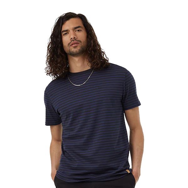 tentree Men&#39;s T-Shirts - Organic Cotton Embroidered Ten T-Shirt - Dress Blue Dark Navy Mood Indigo