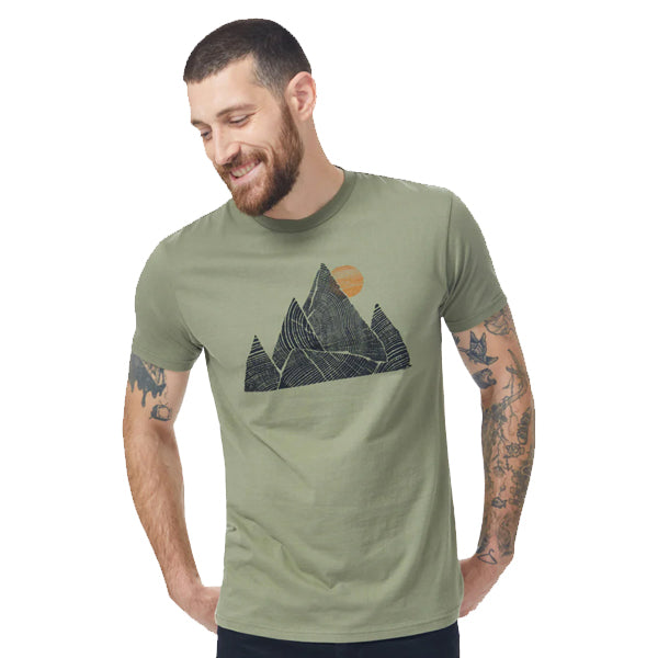 tentree Men&#39;s T-Shirts - Mountain Peak - Deep Lichin Green/Meteorite Black